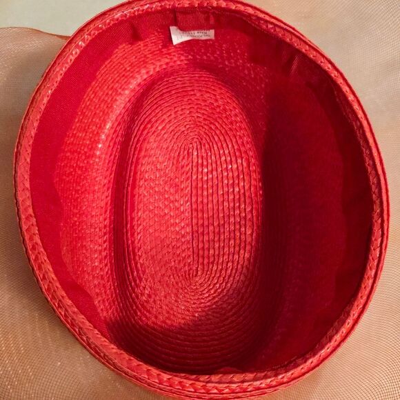 Vintage Red Pillbox Hat with Mesh Derby Church Formal Outfit - Picture 6 of 8